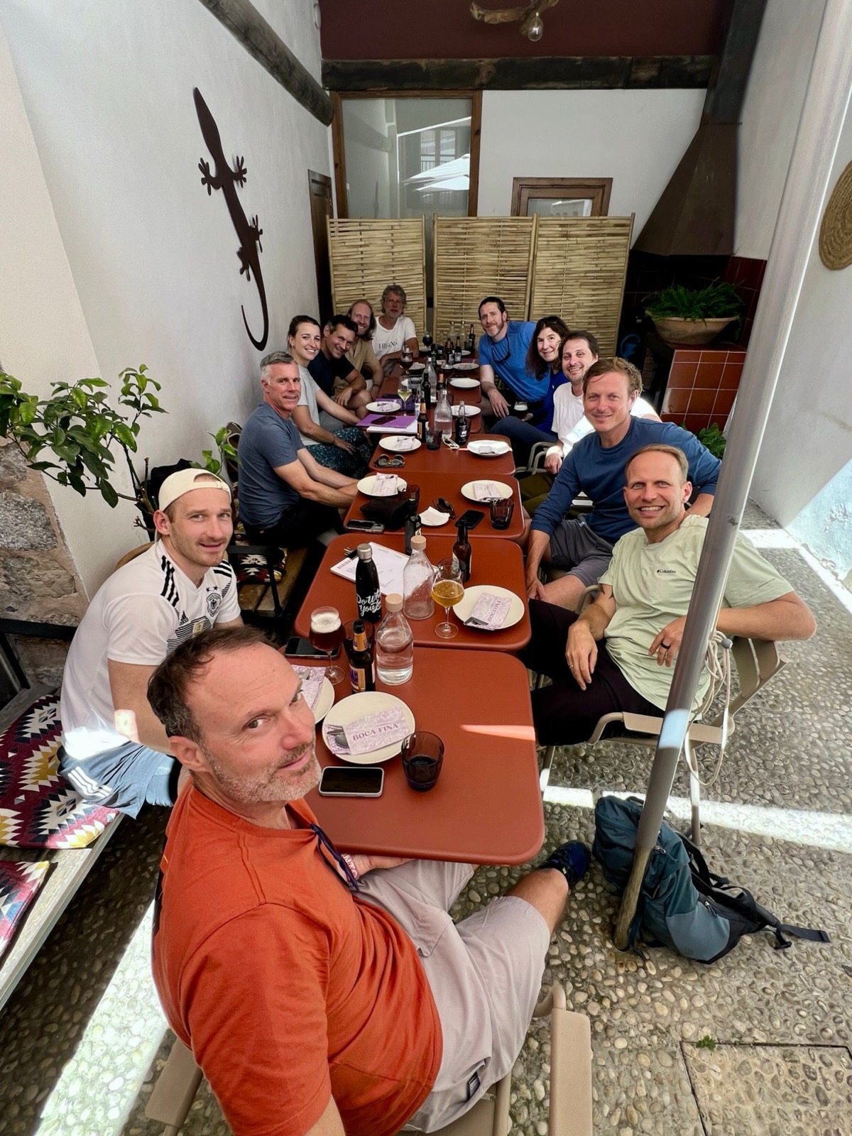 Long lunch table after a hike